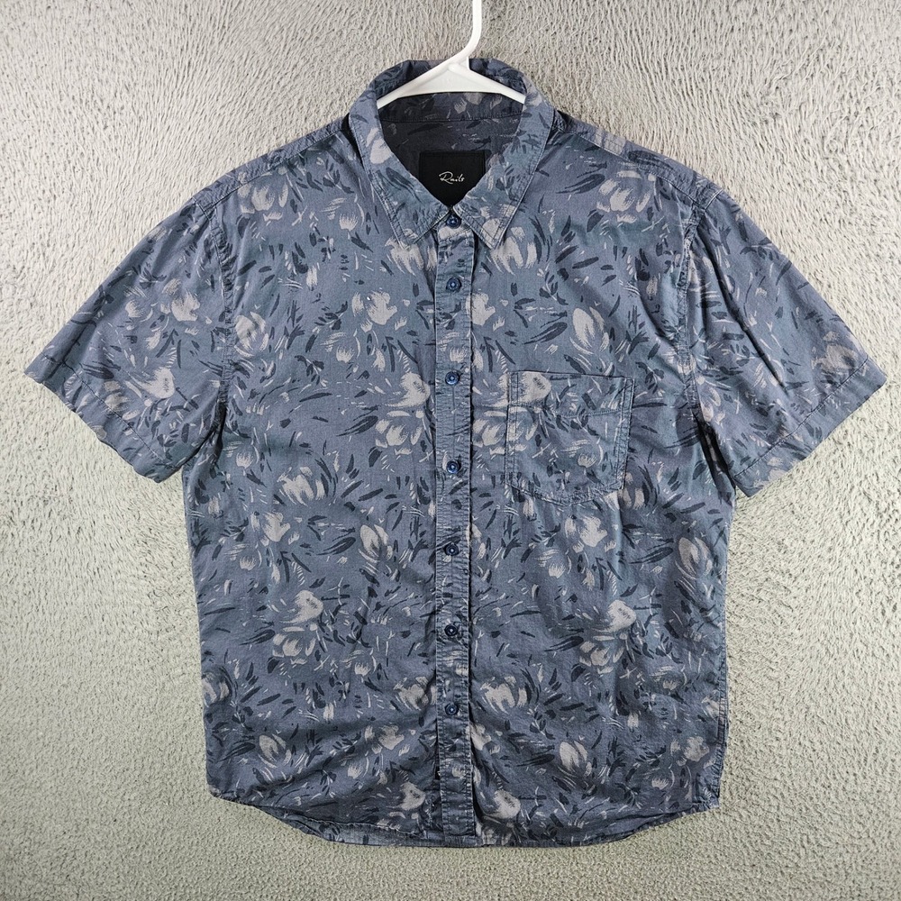 Rails Monaco Navy Floral Brush Short Sleeve Button Down Shirt Mens Size M